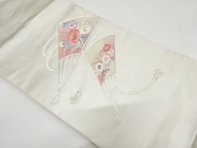 JAPANESE KIMONO / FLOWER PATTERN CYPRESS FAN / EMBROIDERY NAGOYA OBI